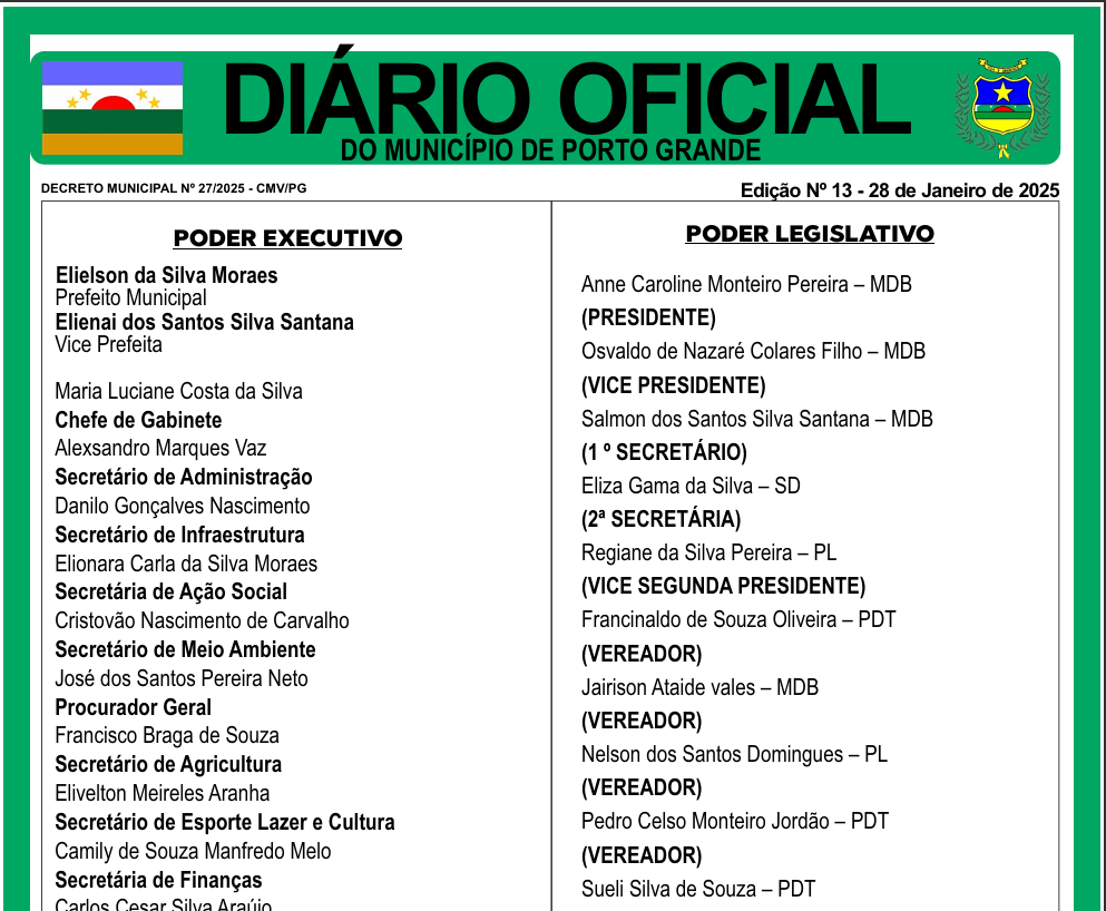 DIÁRIO OFICIAL - EDIÇÃO 13 - 28 DE JANEIRO DE 2025
